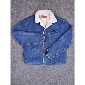 Vintage 80s 90s Wrangler Sherpa Lined Denim Jacket Mens L Blue Trucker Coat